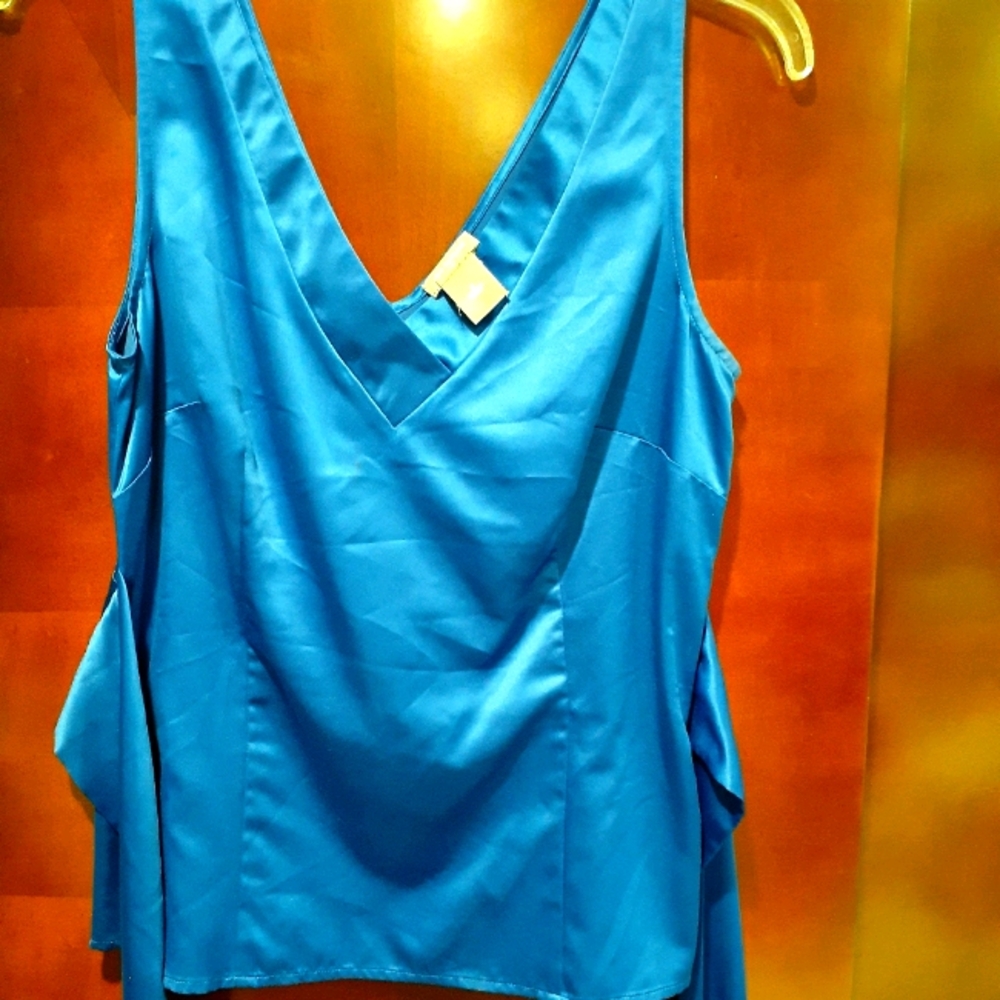 Dark Blue Silk V-Neck Blouse